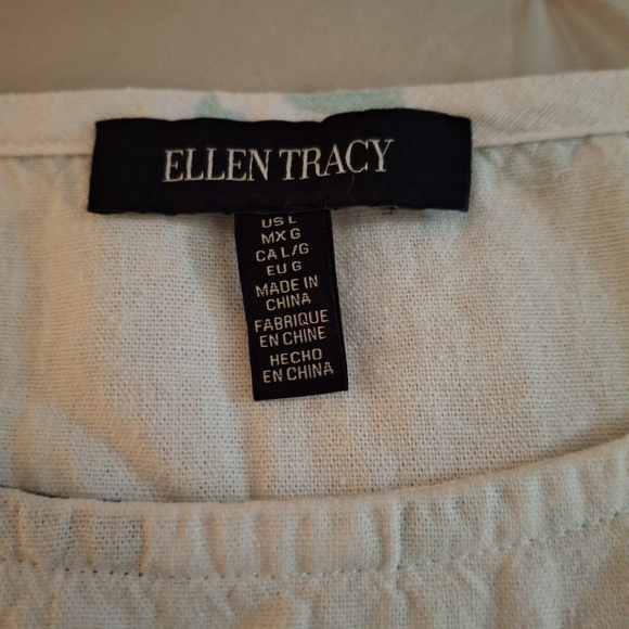 Ellen Tracy Women's Blue and White Linen Floral Blouse - Picture 5 of 7